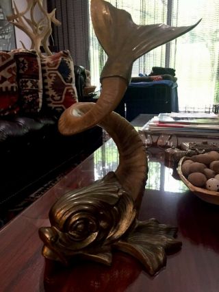 Antique Dolphin Sustainably Shed Ram’s Horn & Brass/bronze.  One Of A Kind.  14”.