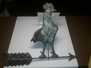 Large Vintage Copper / Brass Rooster Weathervane Rooster Only - No Tail