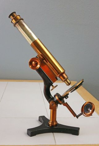 Jas.  W.  Queen & Co Antique Brass Microscope Acme No.  4 Stand Sn - 1256,  Circa 1886