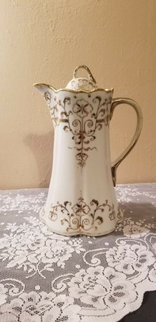 Antique I and E Co Japanese Porcelain Chocolate Pot Gold Gilding Early 1900 ' s 2