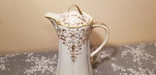 Antique I and E Co Japanese Porcelain Chocolate Pot Gold Gilding Early 1900 ' s 3