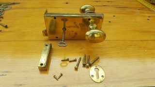 Vintage Brass Door Lock Antique Bolt Vintage Old Key Locking Knob Handle