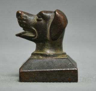 4.  5cm Old Chinese Bronze 12 Zodiac Year Animal Dog Seal Stamp Signet Statue