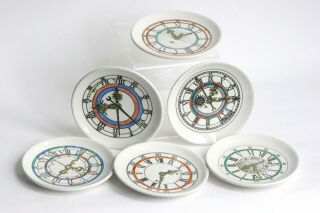 Vintage Bucciarelli Italy,  Fornasetti Clocks Design ? 6 Ceramic Coasters 1960 