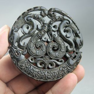 2.  8  China Old Jade Chinese Hand - Carved Dragon Phoenix Jade Pendant 2063