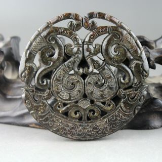 2.  8  China old jade Chinese hand - carved dragon Phoenix jade pendant 2063 2
