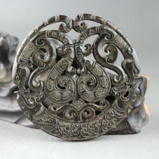 2.  8  China old jade Chinese hand - carved dragon Phoenix jade pendant 2063 4