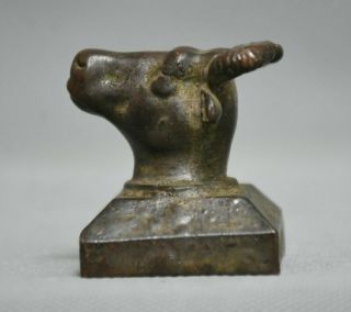 4.  5cm Old Chinese Bronze 12 Zodiac Year Animal Bull Seal Stamp Signet Statue