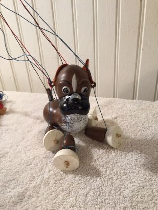 Pelham Puppet " Bengo " Boxer Dog With Box,  C1955 Vintage Marionette