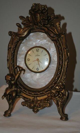 Endura Large Victorian Style Alarm Clock Cherub 12 " X 7.  5 "