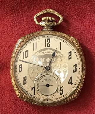 Vintage Illinois Pocket Watch 1924 / 12 Size / 21 Jewels 14k Gf Running