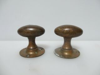 Vintage Bronze Oval Door Knobs Handles Plates Old Antique Brass