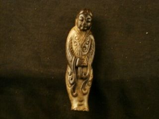 Wow Chinese Dancer Bring Xiao Old Jade Hand Carved Pendant B239