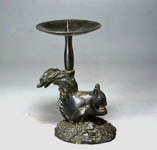 Collect Antique Bronze Hand Carve Lifelike Squirrel Unique Delicate Candlestick