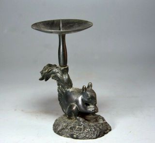 Collect Antique Bronze Hand Carve Lifelike Squirrel Unique Delicate Candlestick 2