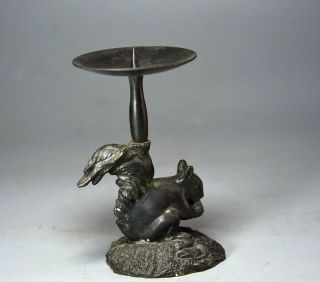 Collect Antique Bronze Hand Carve Lifelike Squirrel Unique Delicate Candlestick 3