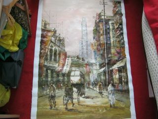 Early Chinese Oil Painting - - - - Street Scene 38 " X 26 "