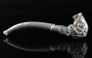 Collectable Antique Tibet Silver Carve Myth Dragon Delicate Noble Pipe Statue