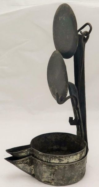 19th Century Tin Double Crusie Oil Lamp