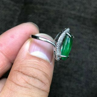 Rare Chinese S925 Silver & Green Jadeite Jade Handwork Rhombus No.  6.  5 - 12 Ring 3