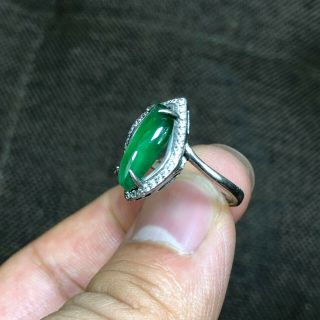 Rare Chinese S925 Silver & Green Jadeite Jade Handwork Rhombus No.  6.  5 - 12 Ring 4
