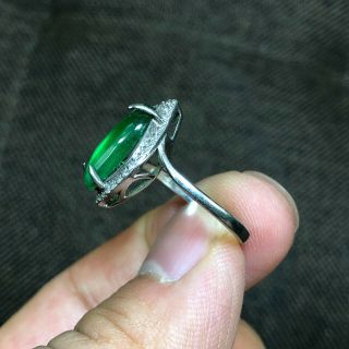 Rare Chinese S925 Silver & Green Jadeite Jade Handwork Rhombus No.  6.  5 - 12 Ring 5