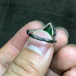 Rare Chinese S925 Silver & Green Jadeite Jade Handwork Rhombus No.  6.  5 - 12 Ring 7
