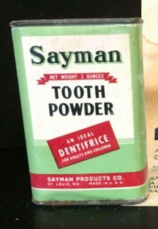 Antique Vintage Dental Tooth Powder Tin (top) : Sayman 
