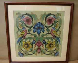 For Lynda Art Vintage Style Needlework Embroidery Picture With Birds & Flowers