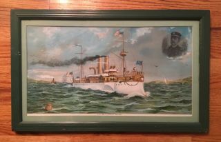 Us Battleship Maine Picture Nautical 1898 Capt Sigsbee Fetherston Navy Ship Art
