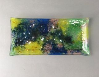 Mid Century Fused Art Glass Modern Bubble Multicolor Tray By Andreas Meyer