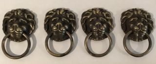 Antique Reclaimed Brass Lion Head Ring Pull Handles,  Set Of 4,