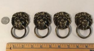 Antique Reclaimed Brass Lion Head Ring Pull Handles,  Set Of 4, 2