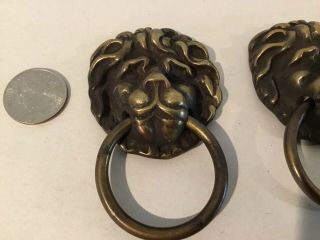 Antique Reclaimed Brass Lion Head Ring Pull Handles,  Set Of 4, 3