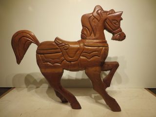 25hx3.  5wx27l Org.  1970 Hand Carved Self Standing Decritive Mexican Wooden Horse