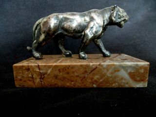 French Art Deco Spelter Tiger On Marble Base