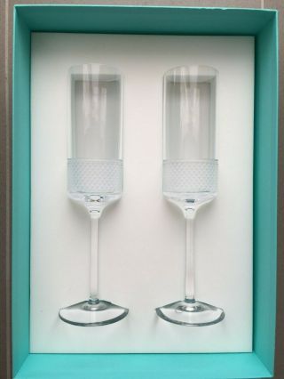 Tiffany & Co.  (2) Diamond Point Crystal Glass Champagne Flutes