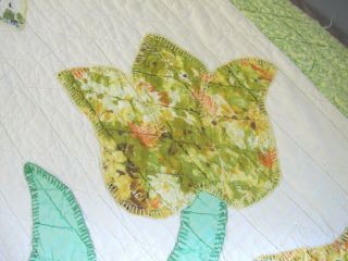 NEEDS LAUNDERING: Vintage All Cotton TULIPS Applique Quilt; 77 