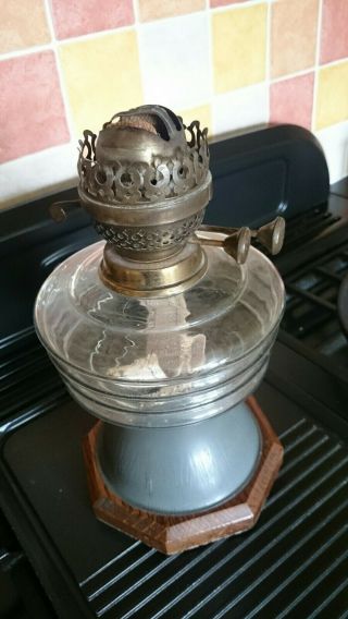 Antique Victorian Oil Lamp Clear Glass Font,  Duplex Burner