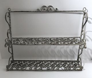Antique Victorian Hand Wrought Iron Twisted & Scrolled Filigree Wall - Mount Shelf