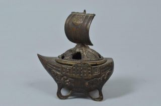 S6951:japanese Old Copper Treasure Ship - Shaped Incense Burner Tea Ceremony