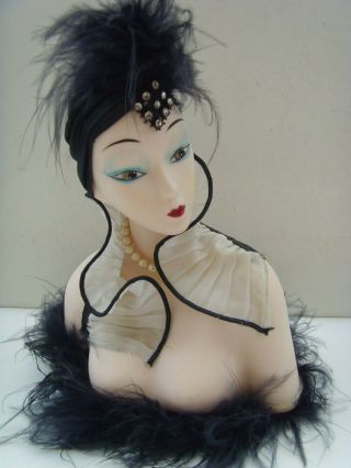 A Vintage French Art Deco Porcelain Ceramic Boudoir Flapper Head Bust Doll