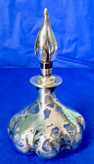 Sterling Silver Overlay Perfume Bottle Antique Art Nouveau Early 1900s