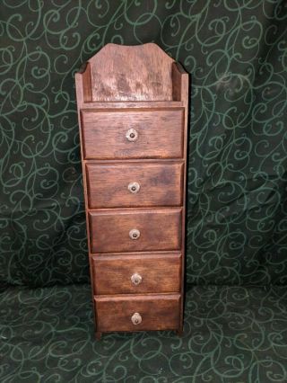Vtg Primitive Wood Spice/apothecary 5 Drawer Cabinet - 15 " Tall