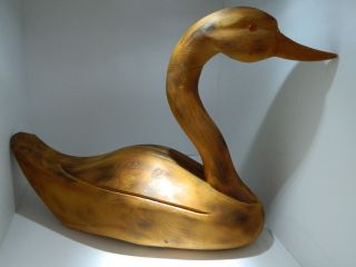 Vintage Hand Carved Wooden Swan Goose Decoy 19 "