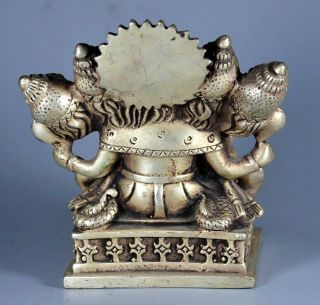 Collectable Antique Tibet Silver Hand Carve Myth Buddha Moral Auspicious Statue 5