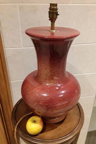 Large Vintage Mottled Red Ceramic Glaze Lamp Base With Braided Flex