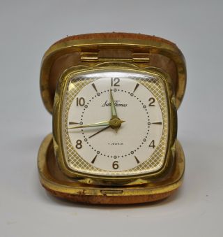Vintage Seth Thomas Folding Travel Alarm Clock 7 Jewels Made In Germany -