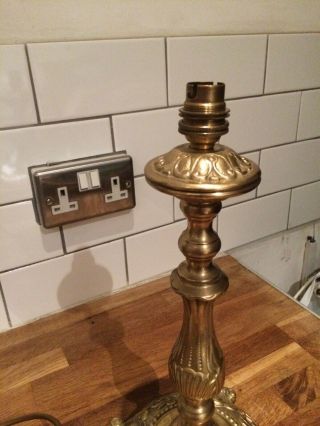Large 15” Vintage Brass Column Table Lamp.  Rewired. 3