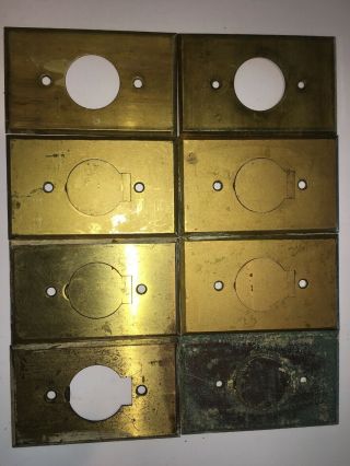 8 Bryant Elec Co Vintage Brass Single Hole Round Plug Outlet Wall Plate Covers